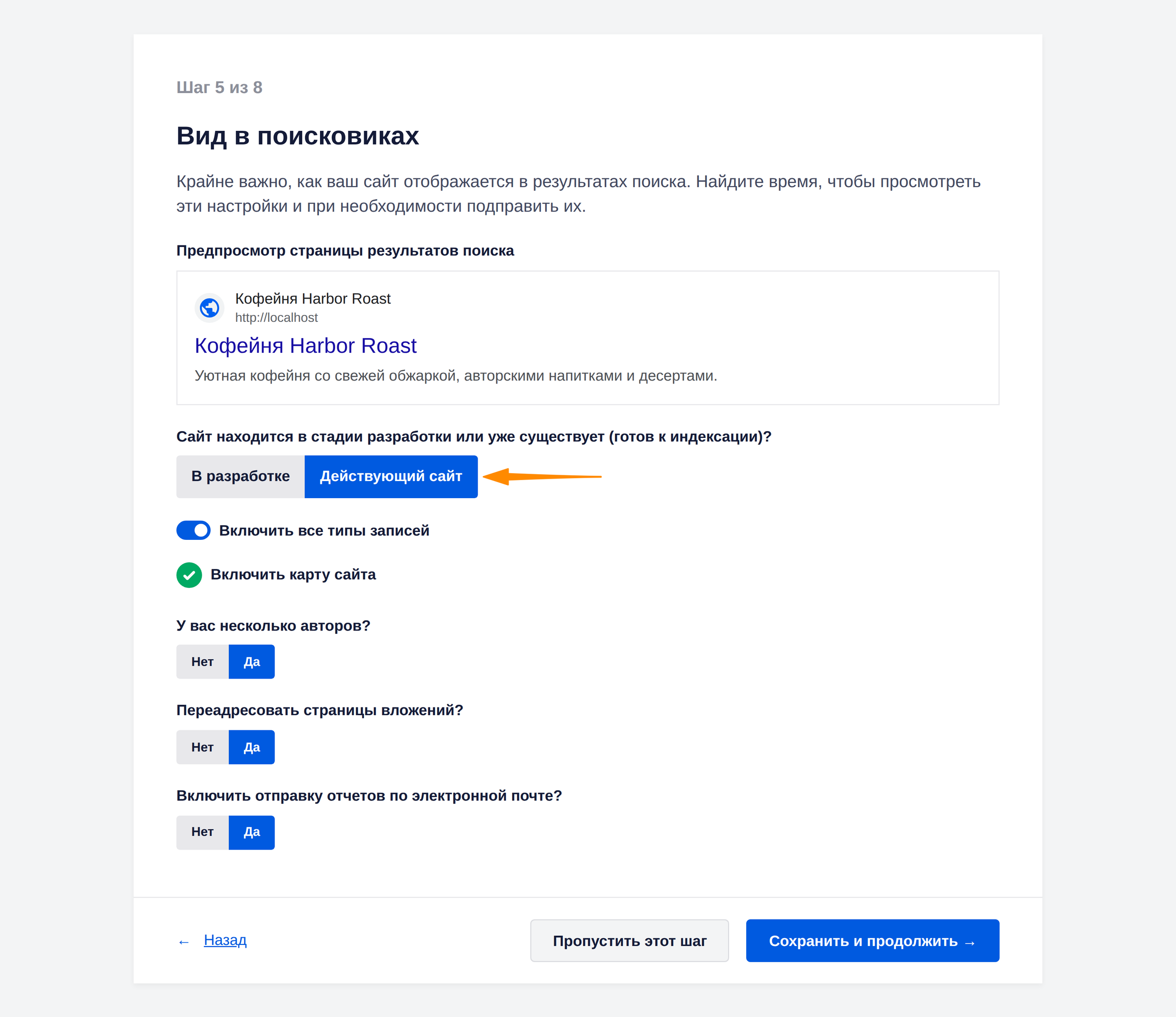Предпросмотр заголовка и метаописания главной в All in One SEO